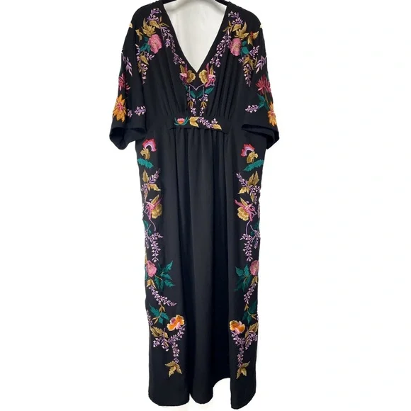 eShakti Wayward Fancies Black Embroidered Floral Maxi Dress - Picture 2 of 10